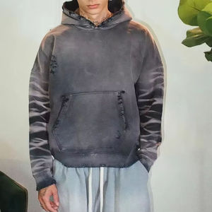 Sudadera con Capucha Estilo Acid Wash, de Alta Calidad, Lisa, Negra, con Hombros Caídos, para Hombre, con Logotipo Bordado Personalizado, Estilo Vintage - Product Image 3