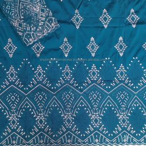 Tela de encaje suizo color verde azulado con bordado plateado |   Tela Africana de Lujo para Vestidos de Boda y Fiesta - Product Image 1