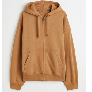 Sweat-shirt à capuche zippé surdimensionné pour homme, couleur unie, en coton French Terry, décontracté, pour l'automne, avec poches, respirant et confortable - Product Image 3