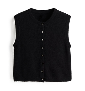 Chaleco de Punto sin Mangas para Mujer, Color Sólido, Cierre de Botones, Cuello Redondo, Suéter para Uso Diario, Alta Calidad, Personalizado - Product Image 4
