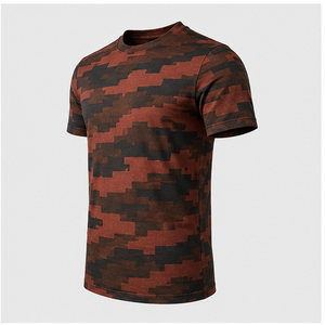 Camiseta de Manga Corta para Hombre con Estampado de Camuflaje Escalonado Rojo Ladrillo Personalizado, Cuello Redondo, MTS-CAMO-0044 - Product Image 3