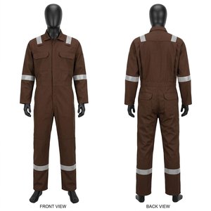 Overol de Trabajo Premium Color Marrón en Sarga de Algodón y Poliéster de 240 GSM con Cinta Reflectante de Seguridad y Logotipo Personalizado - Product Image 1