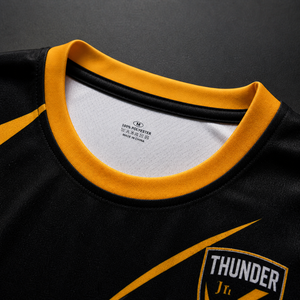 Maillot de football pour jeunes du club Thunder, noir et jaune, sublimé, manches courtes, col rond, respirant, en polyester, tenue d'équipe - Product Image 5