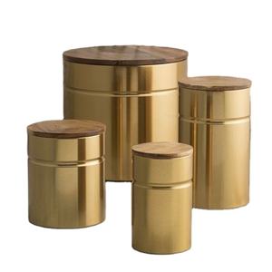 Haute qualité nouveau Design laiton plaqué or décor à la maison avec couvercle en bois stockage en métal étain Conatiners boîte - Product Image 1