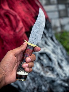 Cuchillo Bowie de Hoja Fija Hecho a Mano de Acero al Carbono con Punta Caída, Mango de Madera y Cuerno, Accesorios de Latón, Borde Biselado, ODM OEM, 8 Pulgadas - Product Image 2