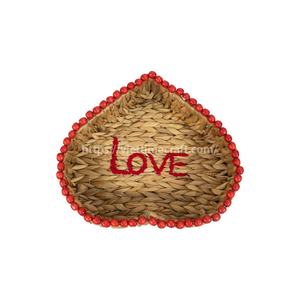 Heart Shape Water Hyacinth Tray Multi-Purpose Serving and Storage Beaded Edge <b>Valentine</b> Handicraft Popular Serving Tray - Product Image 4