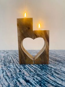 Handmade Customizable Heart Shape Wooden Tea Light <b>Holder</b> Rustic Wedding Home Decor - Product Image 6
