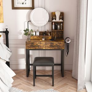 Tavolo da Trucco con Luci LED a 3 Colori, Presa di Corrente, 2 Grandi Cassetti, Gambe in Metallo Robuste, Elegante e Pratico per la Bellezza - Product Image 1