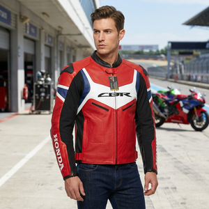 Chaqueta de Motociclismo AERO de Cuero, Manga Larga, Resistente al Viento, con Estampado por Transferencia de Calor, Unisex para Adultos, Primavera, Rojo, Blanco, Azul, 220g - Product Image 5