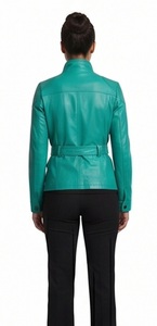 Blouson Bomber en Cuir Vert Émeraude pour Femme, Ceinturé, Col Montant, Écologique, Respirant, Coupe Ajustée, Vêtement d'extérieur – Vente en Gros - Product Image 5