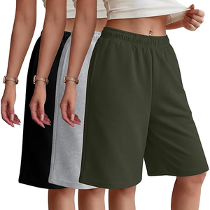Shorts Bermuda de Mujer de Alta Calidad con Logotipo Personalizado, Cintura Elástica, Largura hasta la Rodilla, Shorts Deportivos Casuales Holgados - Product Image 1