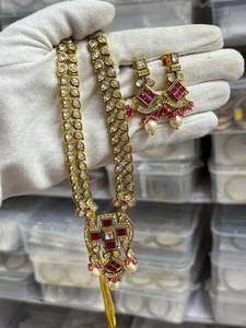 Gold Plated Kundan Imitation <b>Pearl</b> Necklace and Earring <b>Set</b> for Women Wedding Bridal Jewelry Classic Style Alloy Fashion Jewelry - Product Image 6