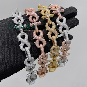 <b>Statement</b> <b>Necklace</b> S925 Gold Plated Figaro Chain Lab Grown Micro Insert Rhinestone Cross Design Unisex Hiphop Style - Product Image 6