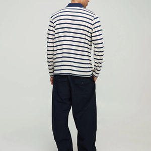 Polo Personalizado con Logotipo, 100% Algodón, a Rayas, para Hombre, con Hombros Caídos, Mangas Largas, Aberturas Laterales, Estilo Jersey de Rugby Oversize - Product Image 5