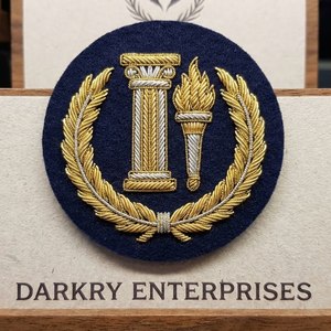 Custom Masonic Regalia Bullion Wire Handmade Embroidery Badge Patch Gold Pillar <b>Torch</b> Laurel Wreath Blue Felt - Product Image 1