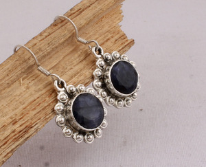 Pendientes de Zafiro Azul Natural, Plata de Ley 925, Estilo Victoriano Vintage, Gemas Azules Reales, Joyería al por Mayor - Product Image 4