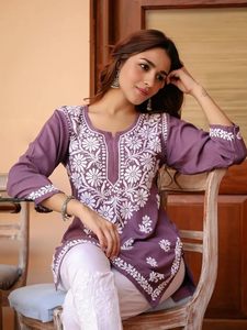 Women Rayon Regular Stylish <b>Kurti</b> with 3/4 Sleeves & Beautiful Neck Embroidery Ideal for Casual Office Wear & Everyday Comfort - Product Image 3