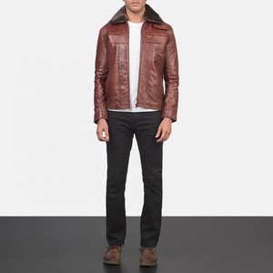 High Quality Designs Casual Slim Plus Size <b>Men's</b> <b>Brown</b> <b>Leather</b> Winter <b>Jacket</b> Windproof Stand Collar Plain Solid with Logo - Product Image 2