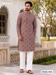 Kurta de hombre de rayón de alta calidad con trabajo de Chikankari Chiffli, de manga larga y completa, y conjunto de pijama de algodón. Colección de exportación india. - Product Image 2