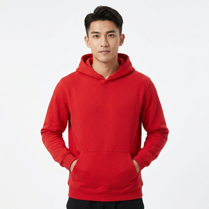 Sudadera con Capucha Roja para Hombre, 100% Algodón, Felpa, Corte Regular, Color Sólido, Informal, con Bolsillo, para Otoño - Product Image 5