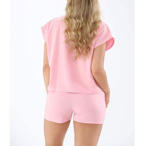 Ensemble décontracté deux pièces pour femme, t-shirt et short, couleur unie, coupe régulière, tricoté sur mesure, 100 % coton, idéal pour l'été - Product Image 6