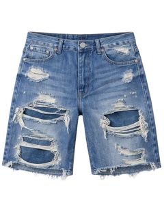 Shorts en jean bleu déchiré personnalisés pour hommes – Jean délavé à ourlet brut, style streetwear décontracté pour l'été – Fabricant sur mesure - Product Image 1