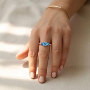 Blue Topaz 925 Sterling <b>Silver</b> Luxury Engagement Wedding Ring with Prong Setting Elegant Gemstone December Birthstone Gift - Product Image 3