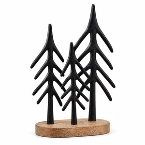 Sculpture d'arbre minimaliste en métal noir, hauteur 7 pouces, base en bois, décoration de table, thème forêt, décoration de Noël - Product Image 2