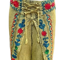Pantalon dhoti plissé en toile brodée florale pour femme, taille élastique, style streetwear d'été, vente en gros