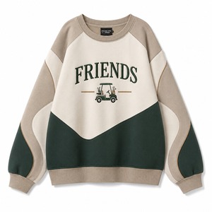 Sudadera Bordada con Bloques de Color, Manga Raglán, Cuello Redondo, Oversize, Unisex, Casual, de Punto de Algodón para Otoño - Product Image 1