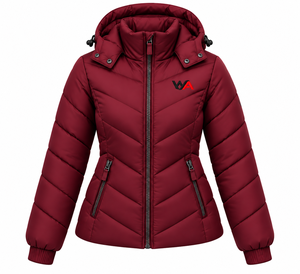 Chaqueta Acolchada con Capucha para Mujer, Color Vino Borgoña, de Alta Demanda, con Cierre de Cremallera, Manga Larga, Relleno de Poliéster, para Invierno, OEM - Product Image 1