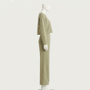 Ensemble de détente Reddito pour femme en molleton 100 % coton, col en V, manches longues, couleur unie, taille élastique, coupe ample, décontracté, écologique, hiver - Product Image 2