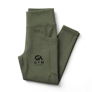 GYM ACTIVE Olive <b>Green</b> High Waisted Tummy Control <b>Leggings</b> for Running with Left Leg Logo Spandex/Polyester Dot Pattern - Product Image 5