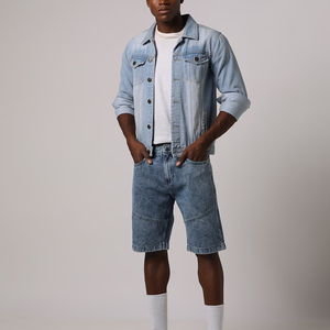 Shorts en jean pour homme High Street, denim solide, extensibles, bleus, avec logos personnalisés, séchage rapide et respirants - Product Image 2