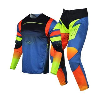 Wholesale Men Black <b>Blue</b> Neon Yellow Motocross Gear Set MX Jersey Pants Orange Lime Green <b>Mesh</b> Perforated OEM - Product Image 1