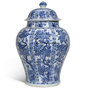 Jarrones Decorativos Clásicos Azules y Blancos para el Hogar, Floreros de Jengibre, Contenedores de Almacenamiento de Tamaño Mediano con Tapa - Product Image 3