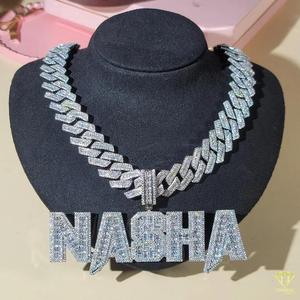 <b>Iced</b> <b>Out</b> Moissanite Diamond " NASHA " Pendant Necklace Hip Hop Jewelry With Cuban Link <b>Chain</b> - Product Image 6