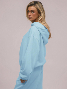 Ensemble de survêtement décontracté bleu clair à capuche anti-boulochage pour femme, sweat-shirt à manches longues et pantalon de jogging avec cordon de serrage, coupe régulière 2 - Product Image 3