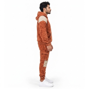 Ensemble de survêtement décontracté pour homme de haute qualité, effet délavé à l'acide, comprenant un sweat à capuche et un pantalon de jogging, en tissu de coton doux, texture délavée à l'acide, coupe décontractée - Product Image 4