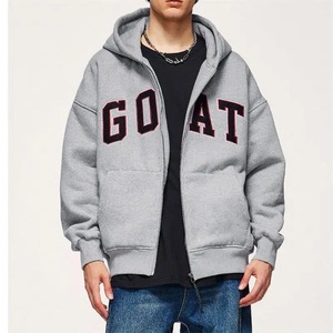 เสื้อฮู้ดซิปผู้ชายสีเทา พิมพ์ลายตัวอักษร GOAT สวมใส่สบาย ทรงปกติ ผ้าฝ้าย 100% เฟรนช์เทอร์รี่ เหมาะสำหรับใส่ในฤดูใบไม้ร่วง - Product Image 5