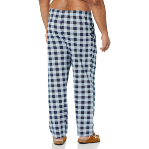 Pantalon de survêtement homme en coton à carreaux bleus, taille mi-élastique avec cordon de serrage, décontracté, léger et respirant, idéal pour l'été et la détente, avec poches - Product Image 4