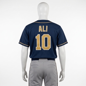 Ensemble d'uniformes de baseball personnalisés, maillot et pantalon, bleu marine, bordure dorée, nom et numéro brodés, kit d'équipe à boutons complets, adulte, 100% polyester - Product Image 3