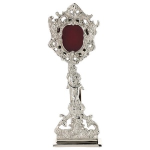 Reliquaire religieux élégant en laiton doré avec croix, design orné, style traditionnel, pour présentation sur table intérieure, cadeau fait main - Product Image 5
