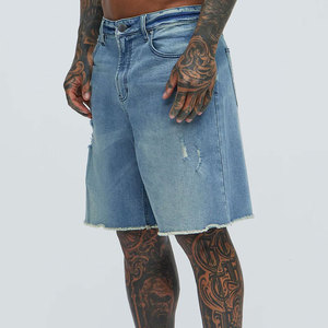 Wholesale Custom Regular Fit Y2K Crystal Embroidery Men's Denim Jean <b>Shorts</b> Plus Size Summer Knee Length Distressed Eco-Friendly - Product Image 2