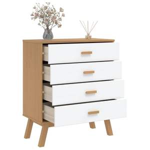 Cómoda Blanca y Marrón de 4 Cajones, Mueble de Dormitorio Moderno de Mediados de Siglo, Gabinete Independiente de Madera Maciza de Pino - Product Image 5