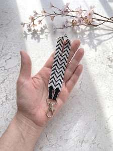 Handmade Cotton Chevron Pattern Keychain Rectangular Shape Embroidery Craft Accessory - Product Image 3