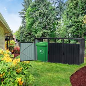 Outdoor Metal Garbage <b>Bin</b> Shed Stainless Galvanized Steel <b>Storage</b> for 3 Trash Cans W540S00009 for <b>Garden</b> Yard Lawn - Product Image 1