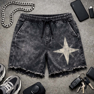 <b>Men</b> Streetwear Denim <b>Shorts</b> Jeans Custom Vintage Cotton Raw Edge Zipper Custom <b>Men</b> Jeans <b>Shorts</b> with Rhinestones Denim <b>Shorts</b> - Product Image 5