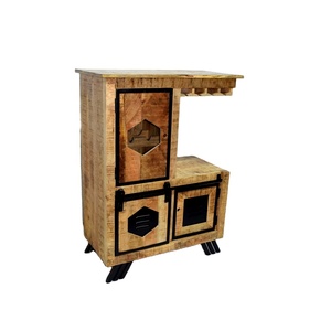 Modern Industrial-Style Solid Mango Wood Home Bar <b>Cabinet</b> Adjustable Design for <b>Wine</b> Storage Display for Home Bar Hotel <b>Wine</b> - Product Image 2