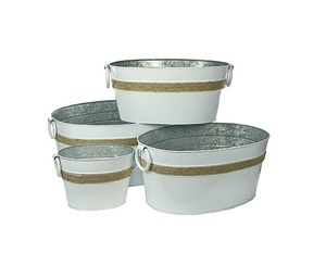 Ensemble de seaux élégants en métal galvanisé avec poignées en corde pour jardinières, décoration intérieure, forme ovale, finition durable - Product Image 1